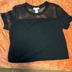 Black forever 21 mesh short sleeve crop top
